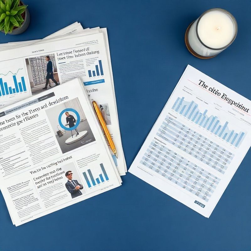 Diarios y planillas de datos económicos sobre un escritorio